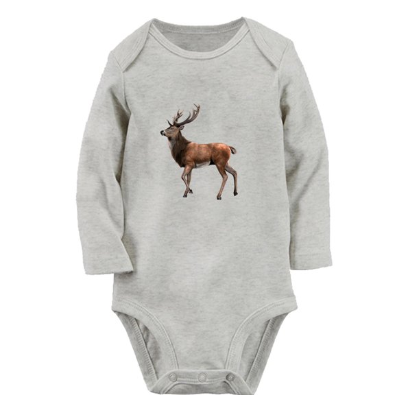 iDzn Little Baby Cute Rompers, Newborn Baby Unisex Bodysuits, Infant Animal Moose Graphic Jumpsuits, Toddler Kids Long Sleeve Oufits (Gray, 6-12 Months)