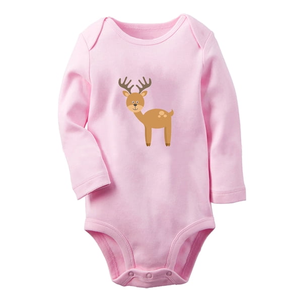 iDzn Little Baby Cute Rompers, Newborn Baby Unisex Bodysuits, Infant Animal Moose Graphic Jumpsuits, Toddler Kids Long Sleeve Oufits (Pink, 6-12 Months)