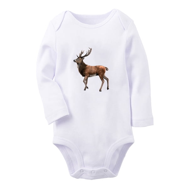 iDzn Little Baby Cute Rompers, Newborn Baby Unisex Bodysuits, Infant Animal Moose Graphic Jumpsuits, Toddler Kids Long Sleeve Oufits (White, 6-12 Months)