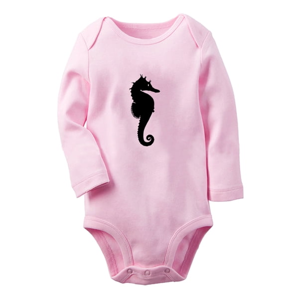 iDzn Little Baby Cute Rompers, Newborn Baby Unisex Bodysuits, Infant Animal Seahorse Graphic Jumpsuits, Toddler Kids Long Sleeve Oufits (Pink, 0-6 Months)