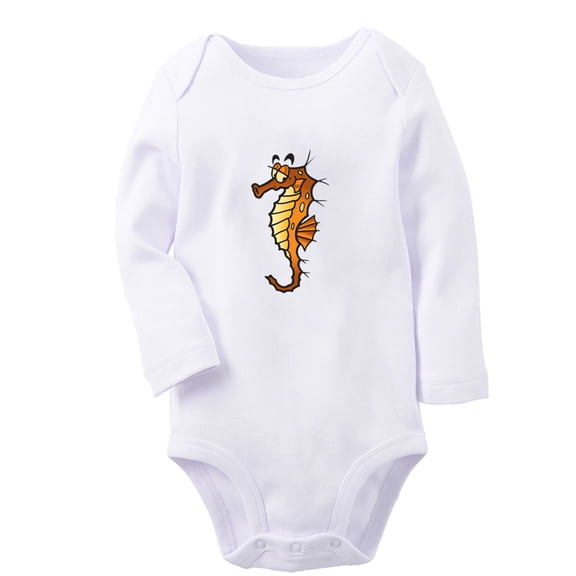 iDzn Little Baby Cute Rompers, Newborn Baby Unisex Bodysuits, Infant Animal Seahorse Graphic Jumpsuits, Toddler Kids Long Sleeve Oufits (White, 0-6 Months)
