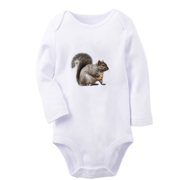 iDzn Little Baby Cute Rompers, Newborn Baby Unisex Bodysuits, Infant Animal Squirrel Graphic Jumpsuits, Toddler Kids Long Sleeve Oufits (White, 6-12 Months)