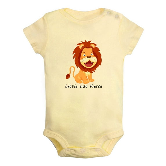 iDzn Little But Fierce Funny Rompers For Babies, Newborn Baby Unisex Bodysuits, Infant Cute Lion Jumpsuits, Toddler 0-12 Months Kids One-Piece Oufits (Yellow, 12-18 Months)