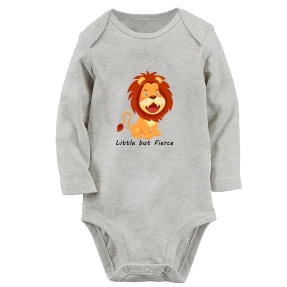 iDzn Little But Fierce Funny Rompers, Newborn Baby Unisex Bodysuits, Infant Lion Jumpsuits, Toddler Kids Long Sleeve Oufits (Gray, 6-12 Months)