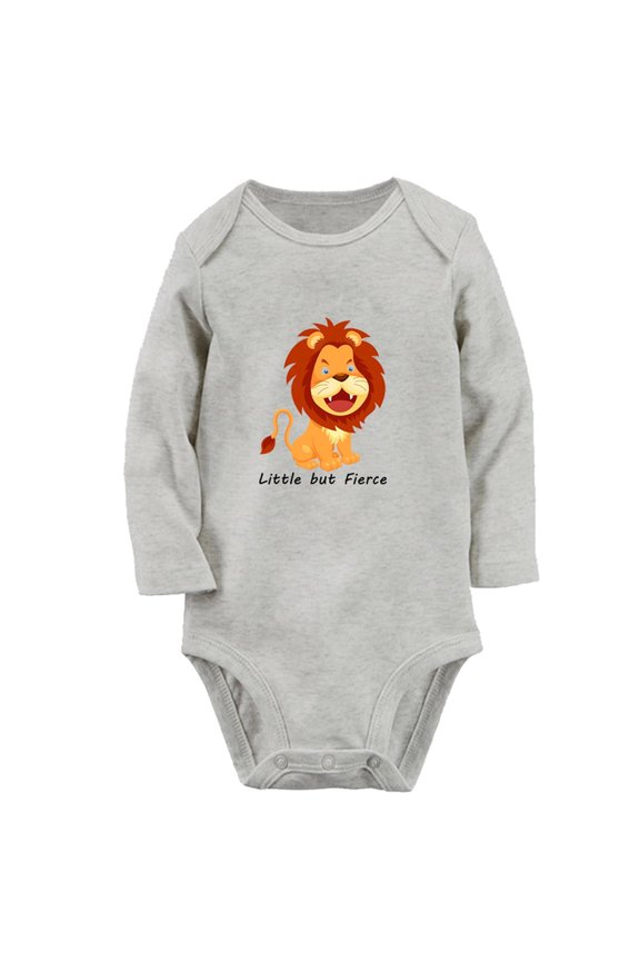 Little But Fierce Funny Rompers, Newborn Baby Unisex Bodysuits, Infant Lion Jumpsuits, Toddler Kids Long Sleeve Oufits (Gray, 6-12 Months)