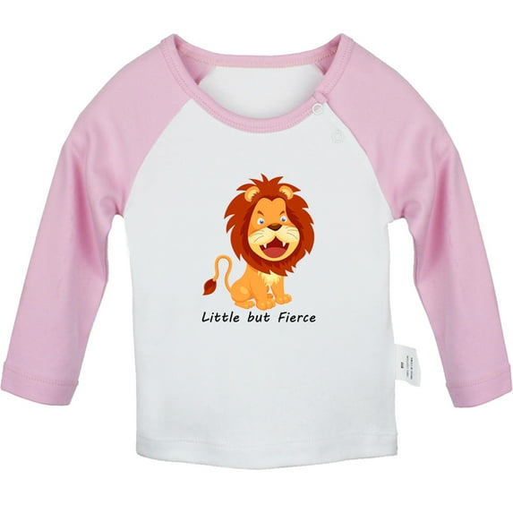 iDzn Little But Fierce Funny T shirt For Baby, Newborn Babies T-shirts, Infant Animal Lion Tops, 0-24M Kids Graphic Tees Clothing (Long Pink Raglan T-shirt, 18-24 Months)