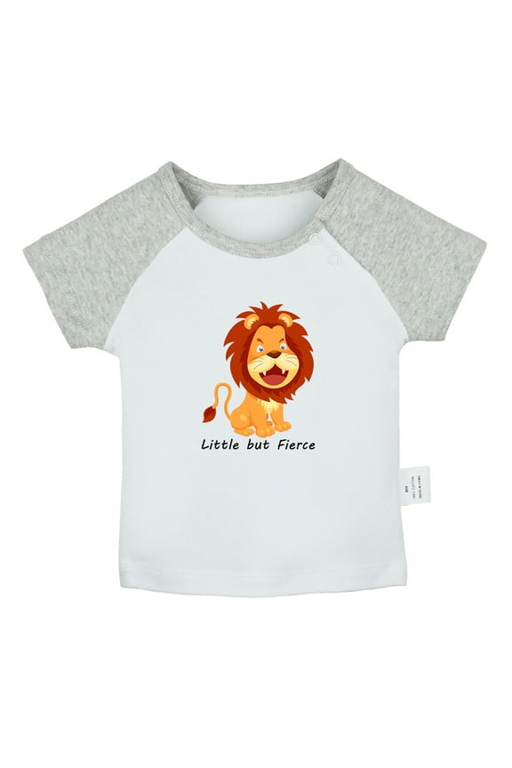 Little But Fierce Funny T shirt For Baby, Newborn Babies T-shirts, Infant Animal Lion Tops, 0-24M Kids Graphic Tees Clothing (Short Gray Raglan T-shirt, 6-12 Months)