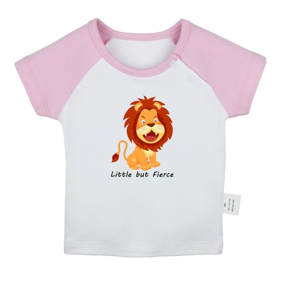 iDzn Little But Fierce Funny T shirt For Baby, Newborn Babies T-shirts, Infant Animal Lion Tops, 0-24M Kids Graphic Tees Clothing (Short Pink Raglan T-shirt, 18-24 Months)