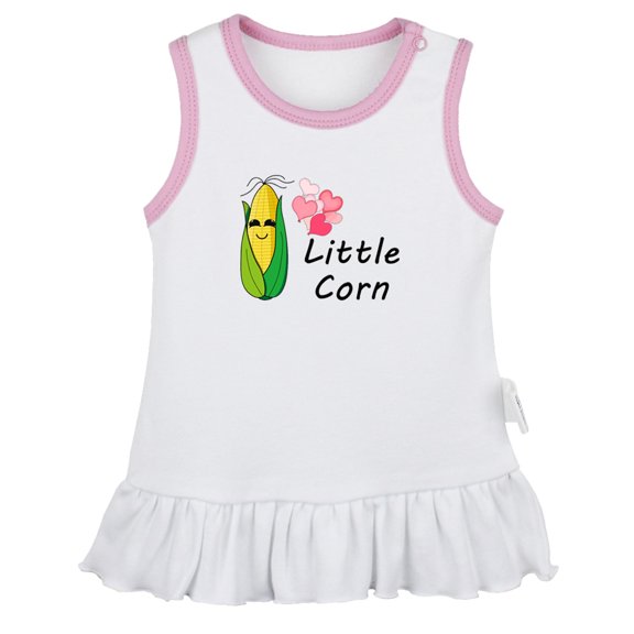 iDzn Little Corn Funny Dresses For Baby, Newborn Babies Skirts, Infant Princess Dress, 0-24M Kids Graphic Clothes (White Sleeveless Dresses, 6-12 Months)