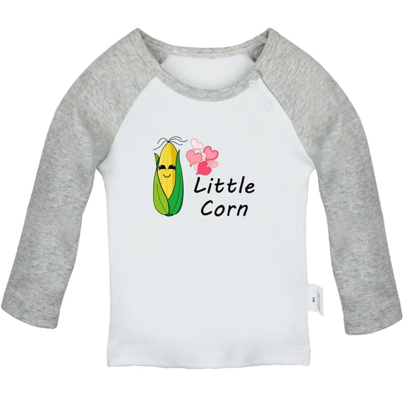 iDzn Little Corn Novelty T shirt For Baby, Newborn Babies T-shirts, Infant Tops, 0-24M Kids Graphic Tees Clothing (Long Gray Raglan T-shirt, 12-18 Months)