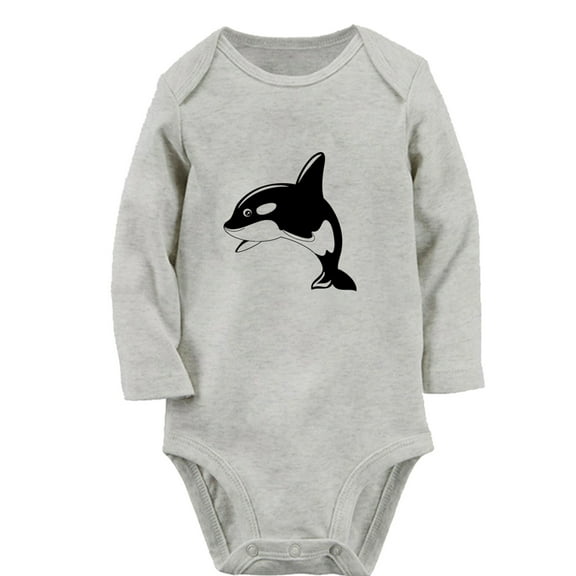iDzn Little Cutie Funny Rompers, Newborn Baby Unisex Bodysuits, Infant Animal Whale Graphic Jumpsuits, Toddler Kids Long Sleeve Oufits (Gray, 0-6 Months)