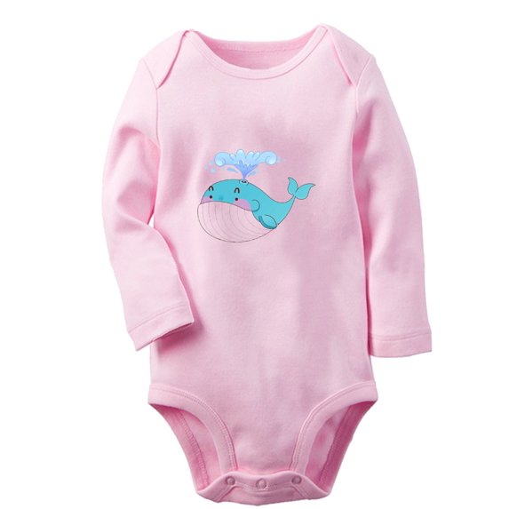iDzn Little Cutie Funny Rompers, Newborn Baby Unisex Bodysuits, Infant Animal Whale Graphic Jumpsuits, Toddler Kids Long Sleeve Oufits (Pink, 0-6 Months)