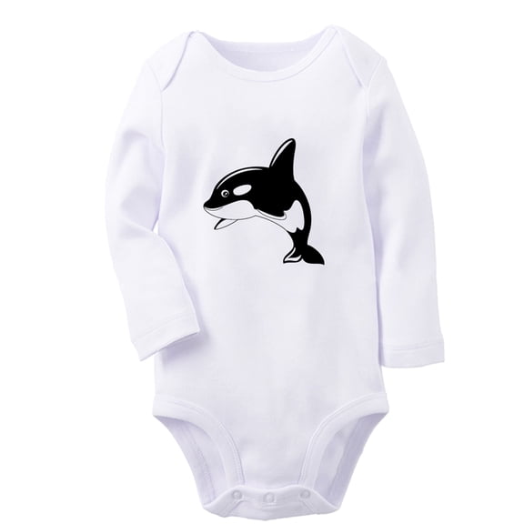 iDzn Little Cutie Funny Rompers, Newborn Baby Unisex Bodysuits, Infant Animal Whale Graphic Jumpsuits, Toddler Kids Long Sleeve Oufits (White, 6-12 Months)