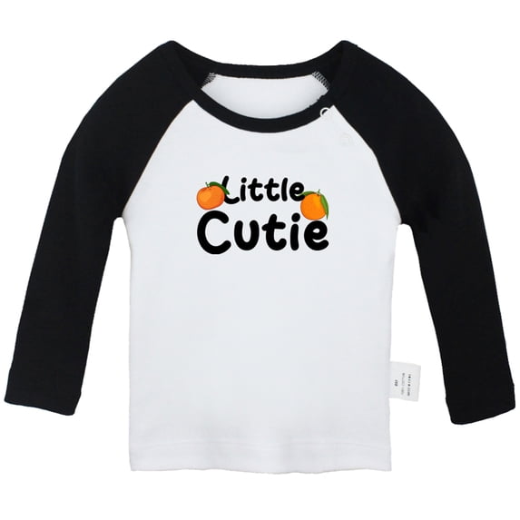 iDzn Little Cutie Novelty T shirt For Baby, Newborn Babies T-shirts, Infant Cute Orange Tops, 0-24M Kids Graphic Tees Clothing (Long Black Raglan T-shirt, 0-6 Months)