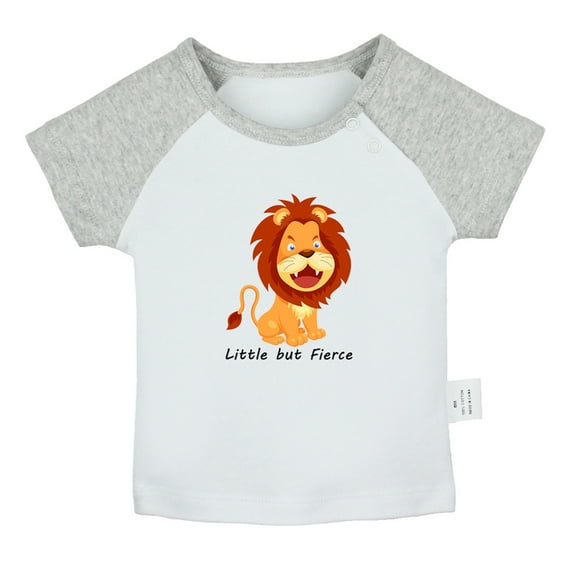 iDzn Little But Fierce Funny T shirt For Baby, Newborn Babies T-shirts, Infant Animal Lion Tops, 0-24M Kids Graphic Tees Clothing (Short Gray Raglan T-shirt, 0-6 Months)