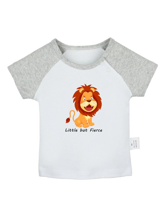 Little But Fierce Funny T shirt For Baby, Newborn Babies T-shirts, Infant Animal Lion Tops, 0-24M Kids Graphic Tees Clothing (Short Gray Raglan T-shirt, 12-18 Months)