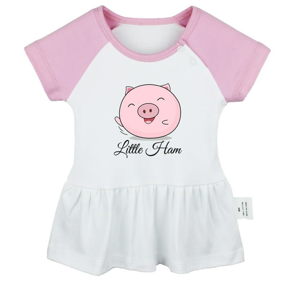 iDzn Little Ham Funny Dresses For Baby, Newborn Babies Skirts, Infant Cute Pig Princess Dress, 0-24M Kids Graphic Clothes (Pink Raglan Dresses, 12-18 Months)