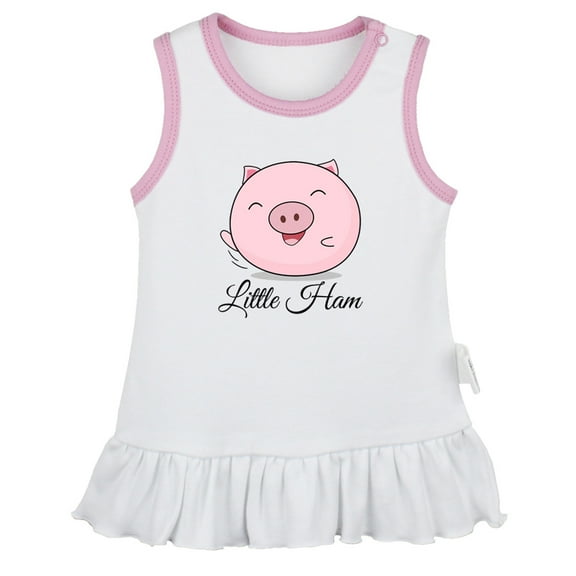 iDzn Little Ham Funny Dresses For Baby, Newborn Babies Skirts, Infant Cute Pig Princess Dress, 0-24M Kids Graphic Clothes (White Sleeveless Dresses, 0-6 Months)