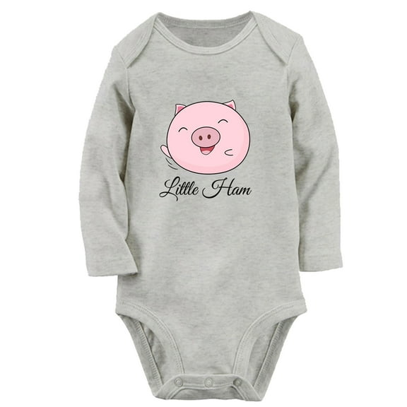 iDzn Little Ham Funny Rompers, Newborn Baby Unisex Bodysuits, Infant Cute Pig Jumpsuits, Toddler Kids Long Sleeve Oufits (Gray, 0-6 Months)