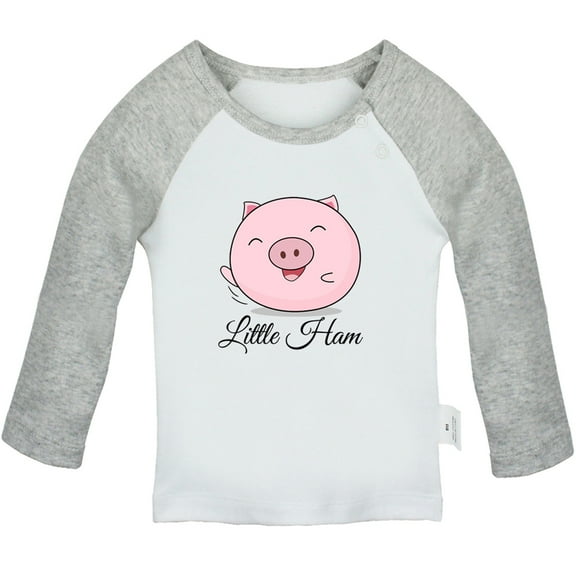 iDzn Little Ham Funny T shirt For Baby, Newborn Babies T-shirts, Infant Cute Pig Tops, 0-24M Kids Graphic Tees Clothing (Long Gray Raglan T-shirt, 0-6 Months)