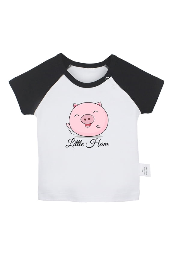 Little Ham Funny T shirt For Baby, Newborn Babies T-shirts, Infant Cute Pig Tops, 0-24M Kids Graphic Tees Clothing (Short Black Raglan T-shirt, 6-12 Months)