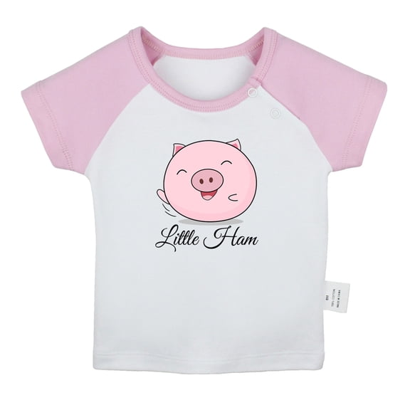 iDzn Little Ham Funny T shirt For Baby, Newborn Babies T-shirts, Infant Cute Pig Tops, 0-24M Kids Graphic Tees Clothing (Short Pink Raglan T-shirt, 12-18 Months)