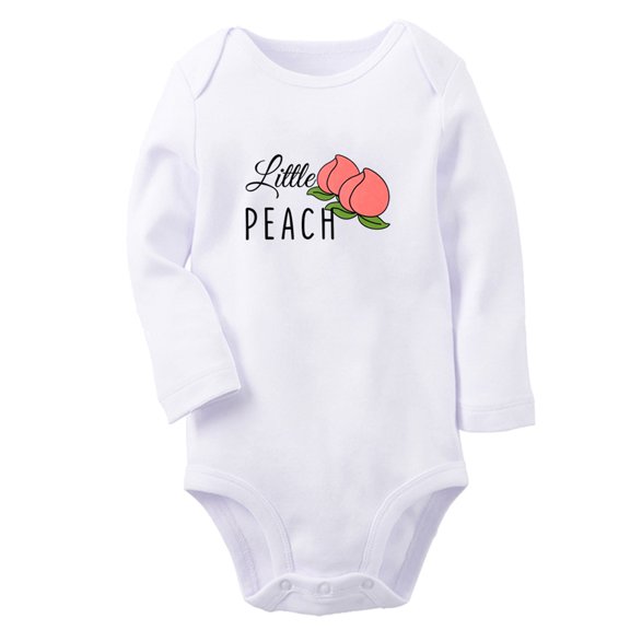 iDzn Little Peach Novelty Rompers, Newborn Baby Unisex Bodysuits, Infant Jumpsuits, Toddler Kids Long Sleeve Oufits (White, 6-12 Months)