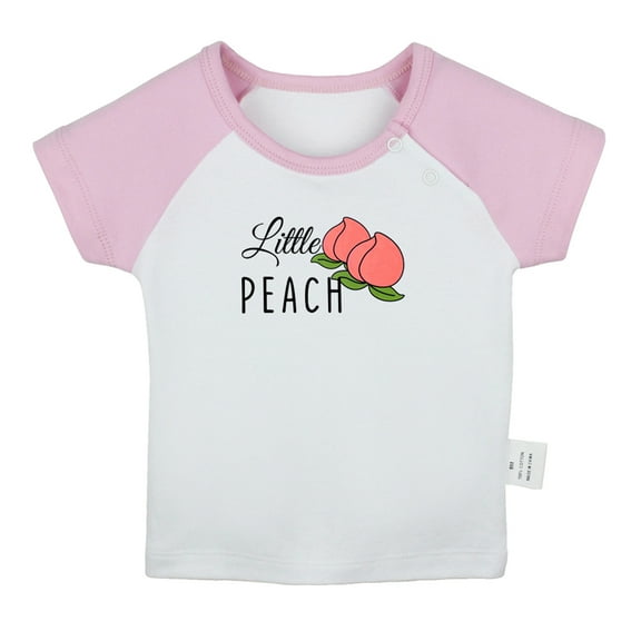 iDzn Little Peach Sweet Novelty T shirt For Baby, Newborn Babies T-shirts, Infant Tops, 0-24M Kids Graphic Tees Clothing (Short Pink Raglan T-shirt, 6-12 Months)