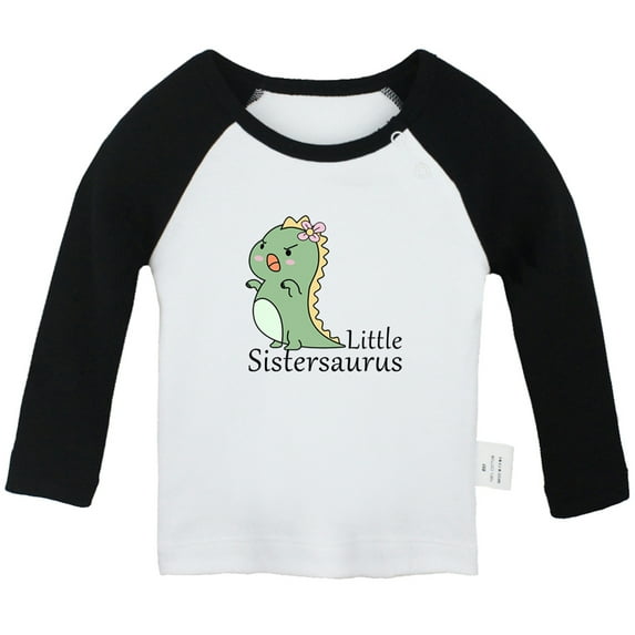iDzn Little Sistersaurus Funny T shirt For Baby, Newborn Babies T-shirts, Infant Tops, 0-24M Kids Graphic Tees Clothing (Long Black Raglan T-shirt, 0-6 Months)