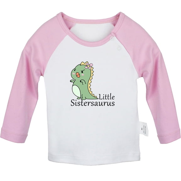 iDzn Little Sistersaurus Funny T shirt For Baby, Newborn Babies T-shirts, Infant Tops, 0-24M Kids Graphic Tees Clothing (Long Pink Raglan T-shirt, 18-24 Months)