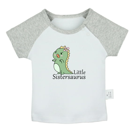 iDzn Little Sistersaurus Funny T shirt For Baby, Newborn Babies T-shirts, Infant Tops, 0-24M Kids Graphic Tees Clothing (Short Gray Raglan T-shirt, 18-24 Months)
