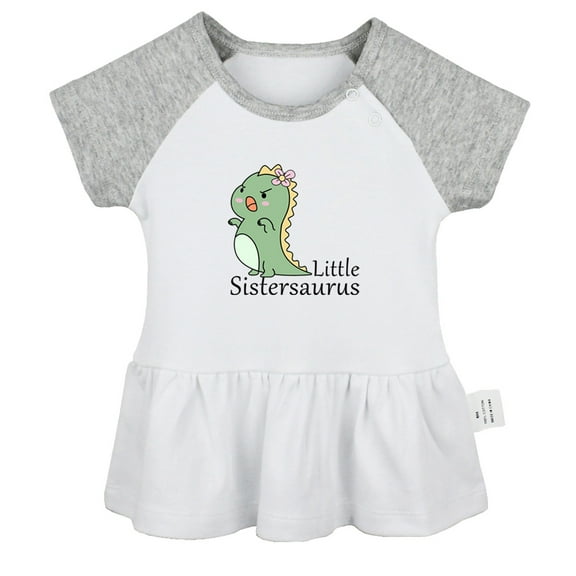 iDzn Little Sistersaurus Novelty Dresses For Baby, Newborn Babies Skirts, Infant Princess Dress, 0-24M Kids Graphic Clothes (Gray Raglan Dresses, 0-6 Months)