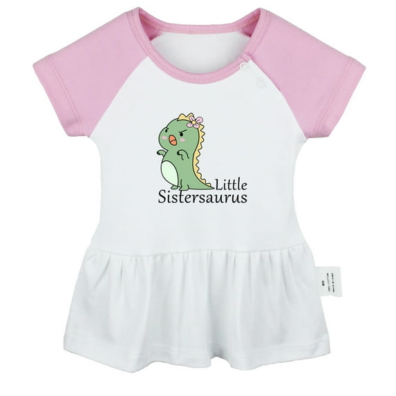 iDzn Little Sistersaurus Novelty Dresses For Baby, Newborn Babies Skirts, Infant Princess Dress, 0-24M Kids Graphic Clothes (Pink Raglan Dresses, 12-18 Months)