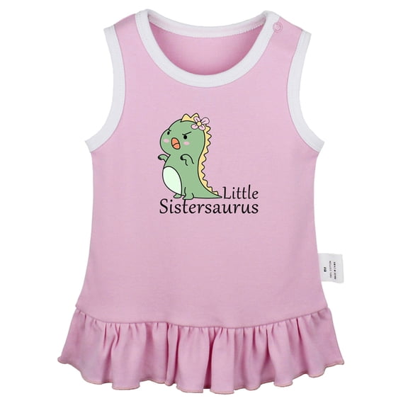 iDzn Little Sistersaurus Novelty Dresses For Baby, Newborn Babies Skirts, Infant Princess Dress, 0-24M Kids Graphic Clothes (Pink Sleeveless Dresses, 18-24 Months)