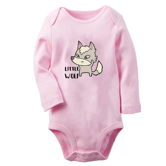 iDzn Little Wolf Funny Rompers, Newborn Baby Unisex Bodysuits, Infant Jumpsuits, Toddler Kids Long Sleeve Oufits (Pink, 0-6 Months)