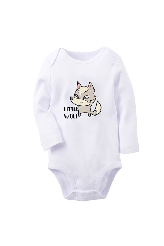 Little Wolf Funny Rompers, Newborn Baby Unisex Bodysuits, Infant Jumpsuits, Toddler Kids Long Sleeve Oufits (White, 6-12 Months)