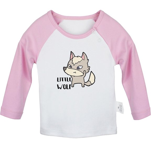 iDzn Little Wolf Funny T shirt For Baby, Newborn Babies T-shirts, Infant Tops, 0-24M Kids Graphic Tees Clothing (Long Pink Raglan T-shirt, 6-12 Months)