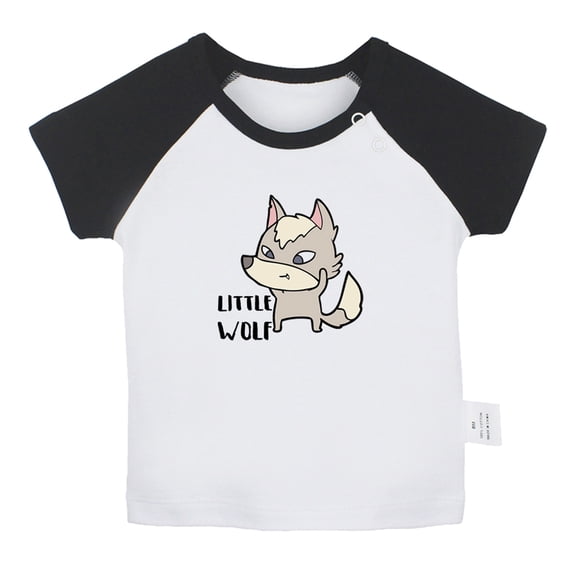 iDzn Little Wolf Funny T shirt For Baby, Newborn Babies T-shirts, Infant Tops, 0-24M Kids Graphic Tees Clothing (Short Black Raglan T-shirt, 18-24 Months)