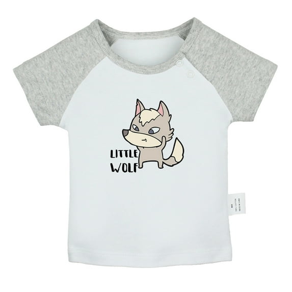 iDzn Little Wolf Funny T shirt For Baby, Newborn Babies T-shirts, Infant Tops, 0-24M Kids Graphic Tees Clothing (Short Gray Raglan T-shirt, 0-6 Months)