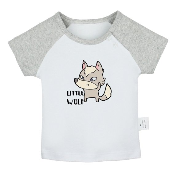 iDzn Little Wolf Funny T shirt For Baby, Newborn Babies T-shirts, Infant Tops, 0-24M Kids Graphic Tees Clothing (Short Gray Raglan T-shirt, 6-12 Months)