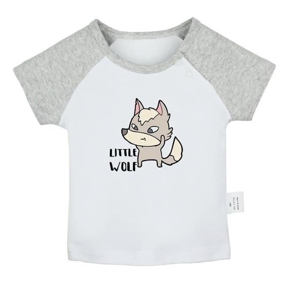iDzn Little Wolf Funny T shirt For Baby, Newborn Babies T-shirts, Infant Tops, 0-24M Kids Graphic Tees Clothing (Short Gray Raglan T-shirt, 18-24 Months)