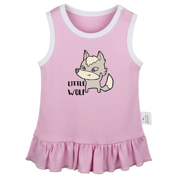 iDzn Little Wolf Novelty Dresses For Baby, Newborn Babies Skirts, Infant Princess Dress, 0-24M Kids Graphic Clothes (Pink Sleeveless Dresses, 0-6 Months)