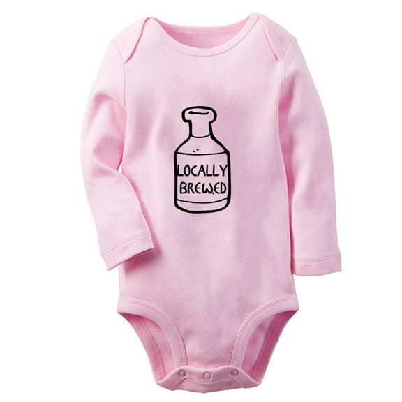 iDzn® Locally Brewed Funny Rompers, Newborn Baby Unisex Bodysuits, Infant Jumpsuits, Toddler Kids Long Sleeve Oufits (Pink, 0-6 Months)