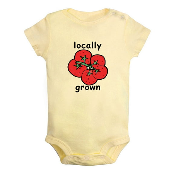 iDzn Locally Grown Funny Rompers For Babies, Newborn Baby Unisex Bodysuits, Infant Tomato Jumpsuits, Toddler 0-12 Months Kids One-Piece Oufits (Yellow, 6-12 Months)