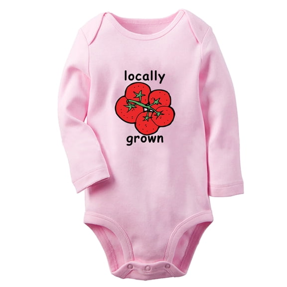 iDzn Locally Grown Funny Rompers, Newborn Baby Unisex Bodysuits, Infant Tomato Cute Jumpsuits, Toddler Kids Long Sleeve Oufits (Pink, 0-6 Months)