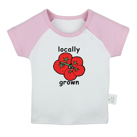iDzn Locally Grown Funny T shirt For Baby, Newborn Babies T-shirts, Infant Cute Tomato Tops, 0-24M Kids Graphic Tees Clothing (Short Pink Raglan T-shirt, 0-6 Months)