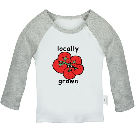 iDzn Locally Grown Funny T shirt For Baby, Newborn Babies T-shirts, Infant Cute Tomato Tops, 0-24M Kids Graphic Tees Clothing (Long Gray Raglan T-shirt, 12-18 Months)