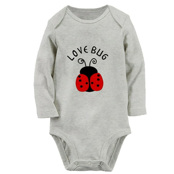 iDzn® Love Bug Funny Rompers, Newborn Baby Unisex Bodysuits, Infant Jumpsuits, Toddler Kids Long Sleeve Oufits (Gray, 6-12 Months)