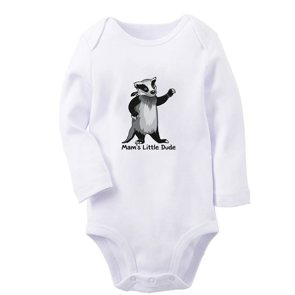 iDzn Mam's Little Dude Funny Rompers, Newborn Baby Unisex Bodysuits, Infant Animal Badger Graphic Jumpsuits, Toddler Kids Long Sleeve Oufits (White, 0-6 Months)