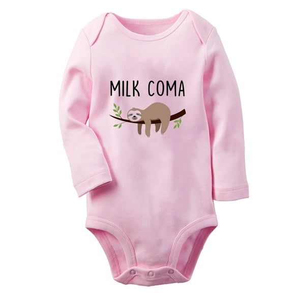 iDzn Milk Coma Funny Rompers, Newborn Baby Unisex Bodysuits, Infant Jumpsuits, Toddler Kids Long Sleeve Oufits (Pink, 6-12 Months)